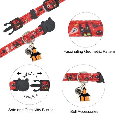 Christmas Cat Collar, Cotton 2 Pack Cat Collar with Bells, Breakaway Collars for Girl Boy Kittens, Christmas in Kuwait