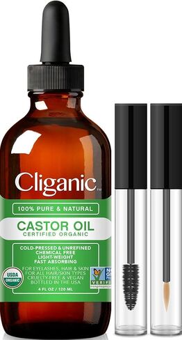 Cliganic Organic Castor Oil, 100% Pure (2oz with Eyelash Kit) - For Eyelashes, Eyebrows, Hair & Skin in Saudi Arabia