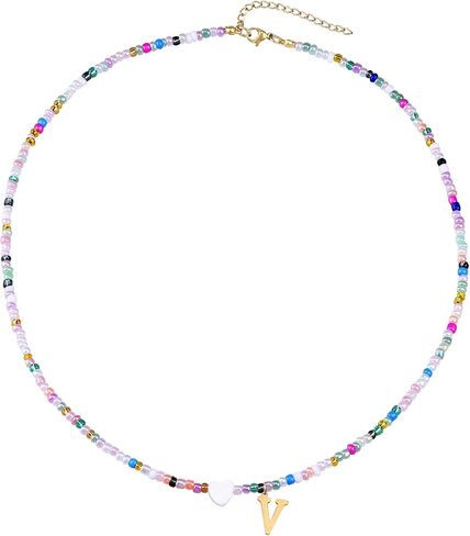Handmade Cute Colorful Beaded Shell Love Initial Necklace - Trendy Choker Necklace for Women Teens, Gold Letter Charm Necklace Jewelry Gifts Best Friend Friendship (M) in Kuwait
