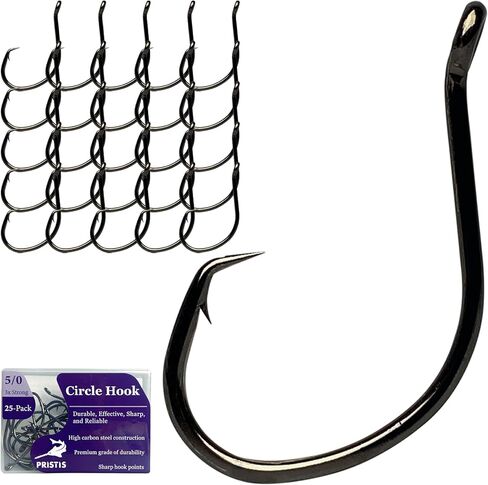 25 حزمة خطافات دائرية، خطافات صيد منقار من الفولاذ عالي الكربون للمياه العذبة المالحة، مجموعة خطافات صيد كبيرة دودة، خطافات صيد شائكة قوية لسمك السلمون المرقط، ألعاب الصيد in Kuwait