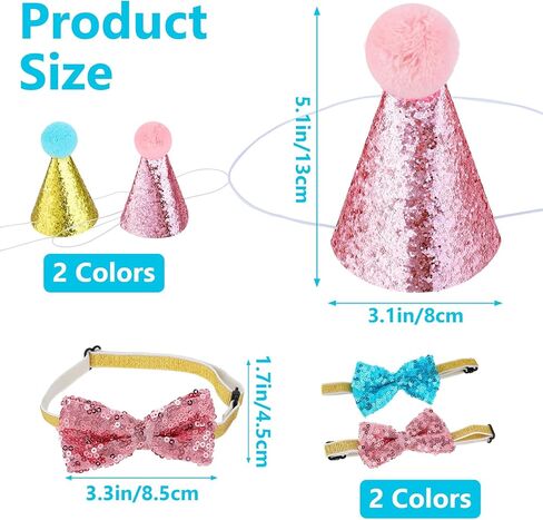 4 قطع من قبعة حفلات القطط، قبعة عيد ميلاد القطط وربطة عنق عيد الميلاد للحيوانات الأليفة، قبعة الجاز وربطة عنق بلينغ بلينغ، مجموعة طوق قابلة للفصل، عصابة رأس قابلة للتعديل للقطط الصغيرة والجرو والكلاب والقطط (الأزرق والوردي) in Kuwait