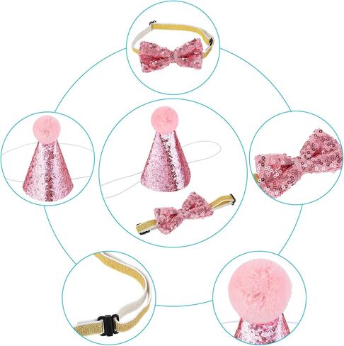 4 قطع من قبعة حفلات القطط، قبعة عيد ميلاد القطط وربطة عنق عيد الميلاد للحيوانات الأليفة، قبعة الجاز وربطة عنق بلينغ بلينغ، مجموعة طوق قابلة للفصل، عصابة رأس قابلة للتعديل للقطط الصغيرة والجرو والكلاب والقطط (الأزرق والوردي) in Kuwait