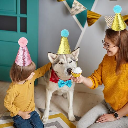 4 قطع من قبعة حفلات القطط، قبعة عيد ميلاد القطط وربطة عنق عيد الميلاد للحيوانات الأليفة، قبعة الجاز وربطة عنق بلينغ بلينغ، مجموعة طوق قابلة للفصل، عصابة رأس قابلة للتعديل للقطط الصغيرة والجرو والكلاب والقطط (الأزرق والوردي) in Kuwait