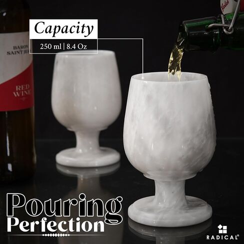 Radicaln Marble Wine Glasses Black 5.5" Inches 8.4 OZ Handmade Cocktail Glasses For Bar - Red Wine Glasses, Champagne Glasses For Vodka - Drinking Glasses Set of 2 Wine Glass in Kuwait