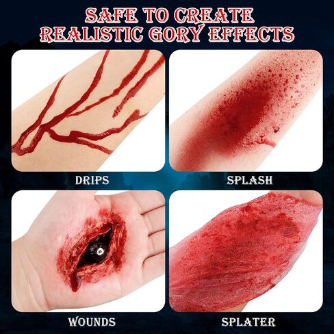 DE'LANCI Edible Fake Blood Gel, Realistic Sfx Fake Blood Makeup Kit, Washable Fake Blood for Clothes Mouth Eyes, Special Effects Makeup Kit for Vampire Zombie Halloween Fake Blood Makeup- 60g(2.12 Oz) in Saudi Arabia