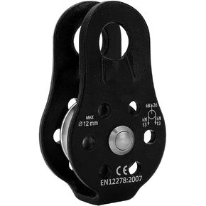 26KN Climbing Pulley, Heavy Duty Single Rope Pulleys Block Bearing Hole Hitch Aluminum Outdoor Fixed Mountaineering Ropes Rock for Under 12mm Rescue Aloft Work Rappelling