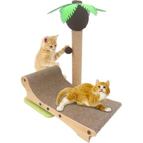 Cat Scratching Pad with Coconut Palm Tree, Scratching Post Kitten Scratcher Cardboard Beach Chair Scratch Pad Scratching Pole with Interactive Toy