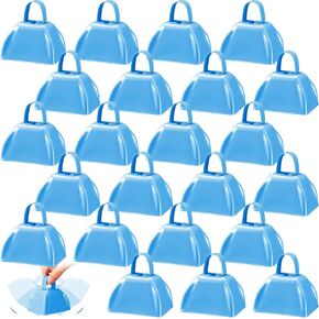 24 Pcs Metal Cowbell Noisemakers with Handles, Blue Cow Bells Noise Makers for Sporting Events 3 Inch, Bulk Cheering Cowbell with Handle for Football Games Homecoming, New Year's Eve, Party Favors