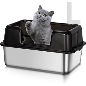 Stainless Steel Litter Box with Lid Cat XXL Metal Front Entry Top Kitty Litter Box,High Side Enclosed Cat Litter Box for Big Cats and Kittens,Extra Large Litter Box with Scoop