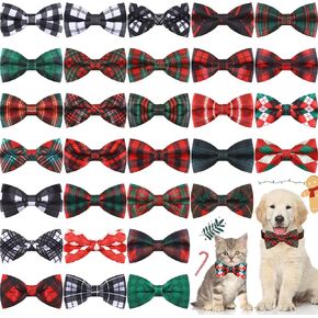 Sweetude 30 Christmas Plaid Dog Collar Bow Ties Bulk Christmas Dog Bowtie Holiday Dog Accessories Puppy Bows Detachable Collar Charms for Small Medium Large Dogs Cat Grooming Supplies Pet Costume in Saudi Arabia