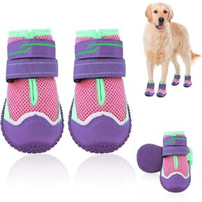 HIGO Dog Shoes for Hot Pavement, 4 Pack Non-Slip Dog Booties, Reflective Dog Boots with Soft Skid-Resistant Soles, Breathable Dog Paw Protector for Outdoor Walking (Purple, #6) in Kuwait