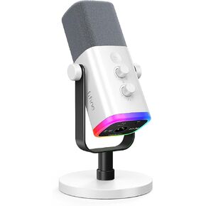 FIFINE XLR/USB Dynamic Microphone for Podcast Recording, PC Computer Gaming Streaming Mic with RGB Light, Mute Button, Headphones Jack, Desktop Stand, Vocal Mic for Singing YouTube-AmpliGame AM8