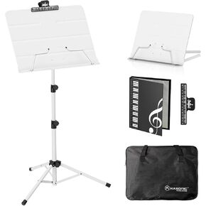 Kasonic Dual-Use Folding Sheet Music Stand & Desktop Book Stand with Portable Carrying Bag, Sheet Music Folder & Clip Holder (Black)