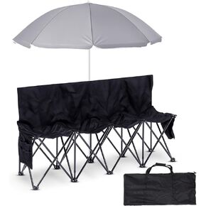 Folding Soccer Bench Chair Portable Team Sports Sideline Bench Team Bench Seat with Umbrella for Football Camp Travel Events Outdoor Seating with Storage Bag