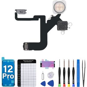 for iPhone 12 Pro Flash Light Flex Cable Replacement OEM Connector Flashlight Flash Module Assembly with Repair Fix Tools Kit with Waterproof Sticker 12Pro for A2341, A2406, A2407, A2408