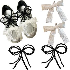 Pearls Bow knot Shoe Charms for Sneakers Shoe Lace Charms Decorations Elegant Pearl Beaded Chain for Women Cute DIY Shoe Accessories for Wedding Gift (white)