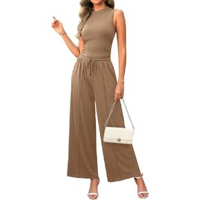 2 Piece Outfits for Women Knit Lounge Sets Tracksuit Sleeveless Crop Tank Top Pants Set