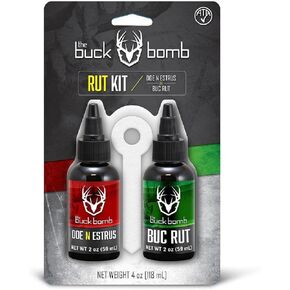 Hunters Specialties Buck Bomb Rut Kit Liquid Scents w/4 Spike Wicks | 2oz Natural Doe 'N Estrus & 2oz Natural BucRut Scent Attractants for Hunting