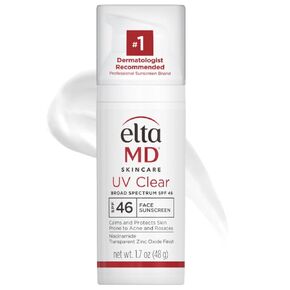 EltaMD UV Clear Face Sunscreen, SPF 46 Oil Free Sunscreen with Zinc Oxide, Protects and Calms Sensitive Skin and Acne-Prone Skin, Lightweight, Silky, Dermatologist Recommended, 1.7 oz Pump