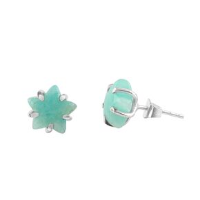 Natural Moss Agate Gemstones Stud Earrings, 5-Prong Earrings, Handmade, Star Crystals Jewelry, Silver Plated Studs, Women Earrings, A Grade (moss-agate-plain)