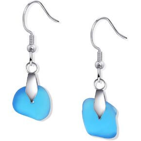 Sea Glass Earrings Sky Blue Drop Dangle Earrings Silver Beach Earrings for Women Beach Jewelry for Gift in Saudi Arabia