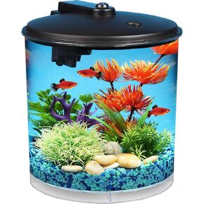 Koller Products 3-Gallon 360 Aquarium with LED Lighting (7 Color Choices) and Power Filter, Ideal for a Variety of Tropical Fish,Crystal-Clear Clarity,AP360A-3FFP