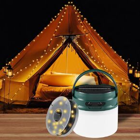 Outdoor Camping String Lights, 33FT Rechargeable Waterproof Hanging Lights, Solar and USB Rechargeable Camping Lights, for Camping Garden Party Holiday Decoration (Green)