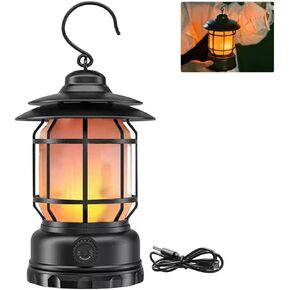 Rechargeable Camping Lantern, Flame Decorative Table Lamp, 3 Modes LED Light with Hook,Dimmable Vintage Style,Portable Waterproof Camping Light for Indoor/Outdoor Use