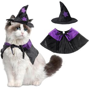 Pet Halloween Costume, Cat Witch Costume, Cat Wizard Shaped Cloak and Hat, Festival Party Costume for Cats