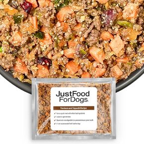 JustFoodForDogs Frozen Fresh Dog Food, Complete Meal or Dog Food Topper, Venison & Squash, 72 oz (Pack of 7)