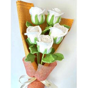 Crochet flower bouquet handmade forever flower birthday giftcreative gift christmas Gift Housewarming Present graduation gift beautiful flower Marriage Proposal (whiteblackedge)