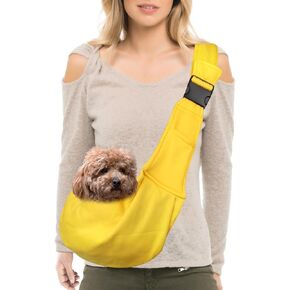 Dog Sling Carrier for Small Dogs, Puppy Sling Carrier with Adjustable Strap, Front Pocket & Safety Belt, Hands-Free Pet Carring Holder for Traveling, Outdoor
