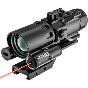 4X32 Optics Rifle Scope with Red Laser 7 Brightness Levels Red Illuminated Reticle Tactical Scopes and Glass Etched Reticle 4X Magnification with 20mm Mounts Rail Suitable for Short Distance Combat
