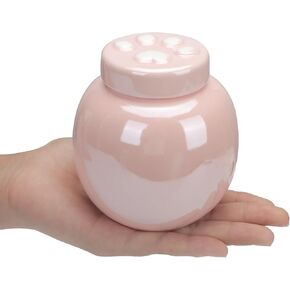 Pet Urn Ceramic Pet Memorial, Pet Paw Prints Dog Or Cat Keepsake Urn for Small Pets Weighing Less Than 11 LBS Loss Pet Memorial Remembrance Gift (Pink)