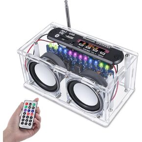 DIY Bluetooth-Compatible Speaker Kit,Recording Function FM Radio Soldering Practice Kit with LED Spectrum,TF/AUX/Bluetooth/USB Support,Remote Control Soldering Project for Indoor/Outdoor Use