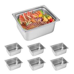 Full Size Hotel Pan 6 Packs, 6" Deep 304 Stainless Steel Steam Table Pan for Chafing, Commercial Food Pan for Hotel, Buffet, Restaurant, Party, Catering Food Pan for Food Supply & Storage