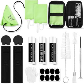 23 Pcs Clarinet Cleaning Kit Clarinet Accessories All in One Clarinet Cleaner Kit with Maintenance Kit Clarinet Swab Clarinet Reeds Cork Grease Thumb Rest for Clarinet Wind Woodwind Instrument