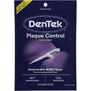 DenTek Cross Flosser Plaque Control Floss Picks, X-Shaped Floss, 75 Count, 3 Pack