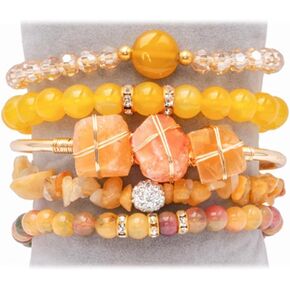 5PCS Natural Boho Beaded Bracelets Bangle for Women Men,Healing Turquoise Jasper Agate Crystal Gemstone Stone Chakra Multilayer Wrap Bohemian Handmade Jewelry Beads Stretch Bracelet Set