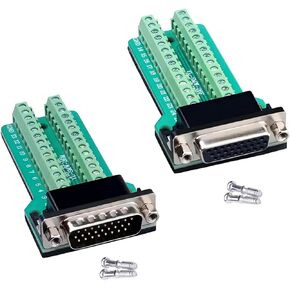2PCS (1PCS Male 1PCS Female) DB26 Solderless Connector,RS232 D-SUB Serial to 3 Row 26-pin Port Terminal Adapter Breakout Board with Nuts