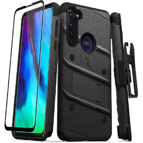 حافظة ZIZO Bolt Series لهاتف Moto G Stylus (2020) مع واقي شاشة ومسند وحافظة - أسود وأسود