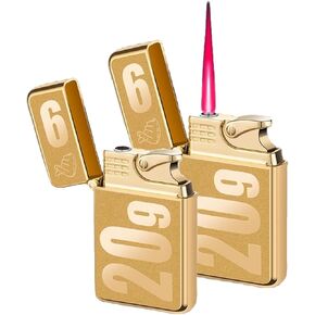 2 pack Torch Lighter Mini Butane Lighters Single Jet Flame Lighter Windproof Refillable Butane Gas Lighter for Candle Camping Fireplace Party BBQ Grill (without Butane Gas) (2, Gold)