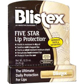 Blistex Five Star Lip Protection Lip Balm, 0.15 Ounce – Wind & Water-Resistant Lip Care, Broad Spectrum SPF 30 Sun Protection, Soothes Cold Chapped Lips, Hydrating Lip Treatment, Holds in Moisture
