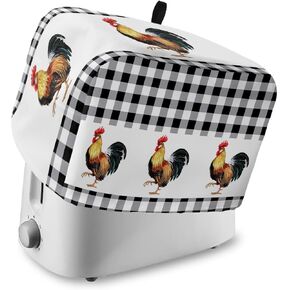 Toaster Dust Cover with Pockets, Rooster Summer Farm Style Black White Buffalo Plaid Soft Washable 2 Slice Toaster Cover, Dust-proof Cover for Small Appliance Cover and Fingerprint Protection