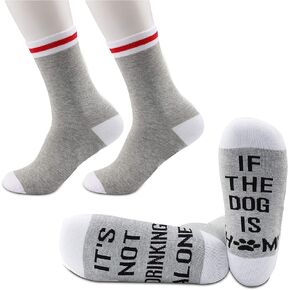 JXGZSO 2 Pairs Dog Mom Socks Dog Lover Gift It's Not Drinking Alone If The Dog Is Home Funny Wine Socks
