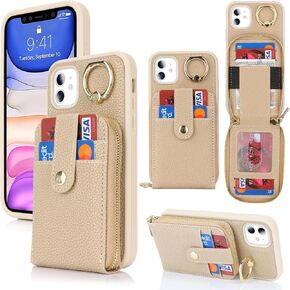 for iPhone 11 Case with Card Holder,iPhone 11 Wallet Case for Women Men,Leather Zipper Stand Ring Phone Case with Coin Pocket-Purple