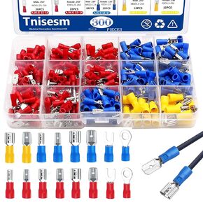 Tnisesm 300Pcs Spade Connector 16 Types with Professional Wire Stripper/Wire Crimping Tool, Wire Cutter, Wire Crimper, Cable Stripper, Wiring Tools and Multi-Function Hand Tool