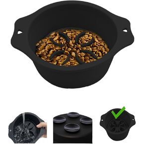Slow Feeder Dog Bowls for Healthy Eating,Silicone Portable Folding Slow Feeder, Choke Proof Dog Food Bowl, Slows Down Eating (Gray&Black，Large)