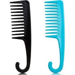 2PCS Premium Wide Tooth Comb, Shower Combs for Wet Curly Hair, Large Conair Detangling Comb with Hook for Curls, Wigs, Detangler Hair Brush with Handgrip for Knotting Wavy, Thick, Dry Hair Stylist