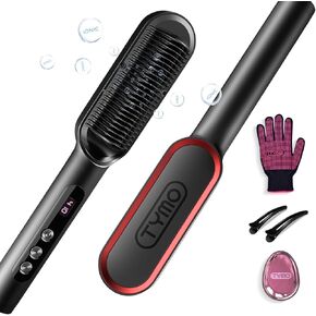 TYMO Ring Plus Ionic Hair Straightener Brush - Hair Straightening Comb with Nano Titanium Coating for Even Heat, 9 Temp Settings & LED Screen, Professional Hair Styling Tools, Gifts for Women